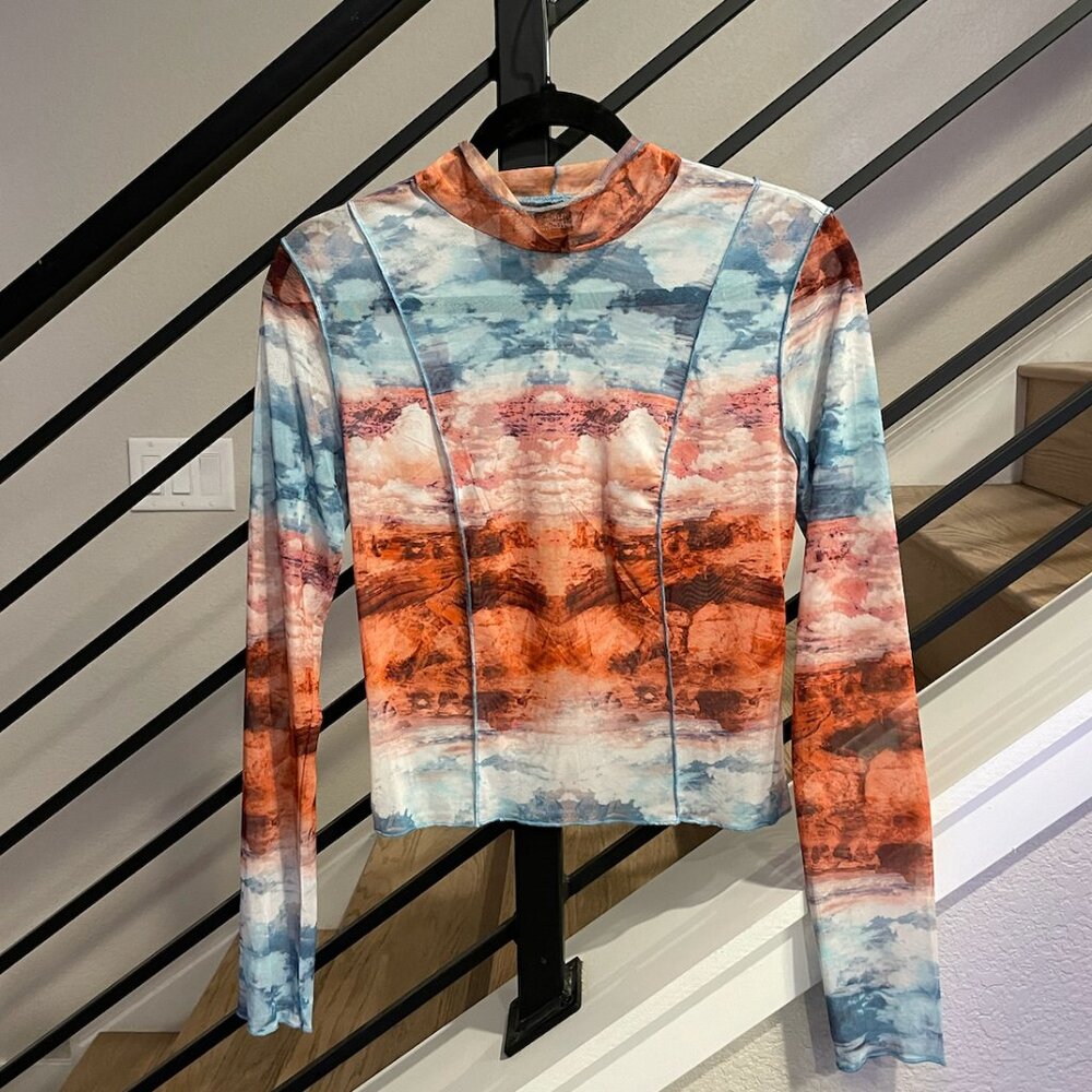 Wild Fable Micromesh Desert Print Mock Neck Long Sleeve